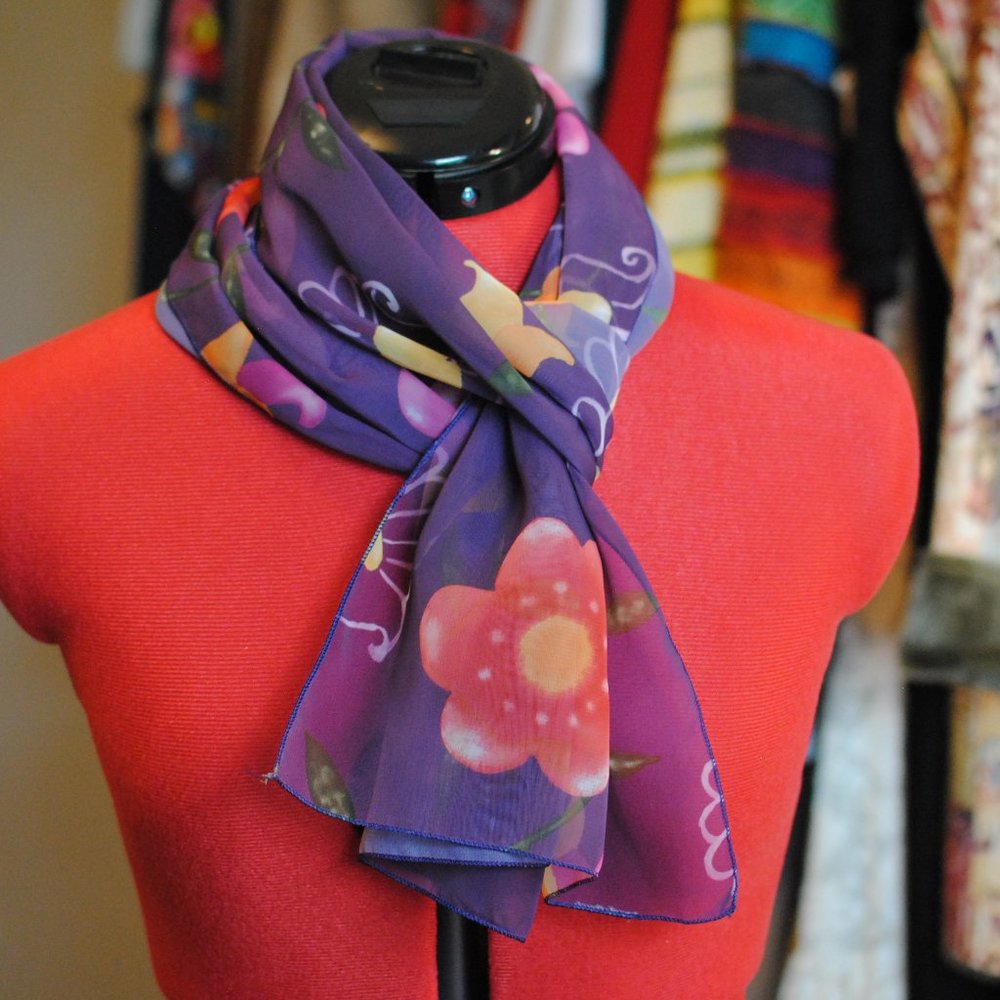 Pretty Purple Floral Oblong Scarf